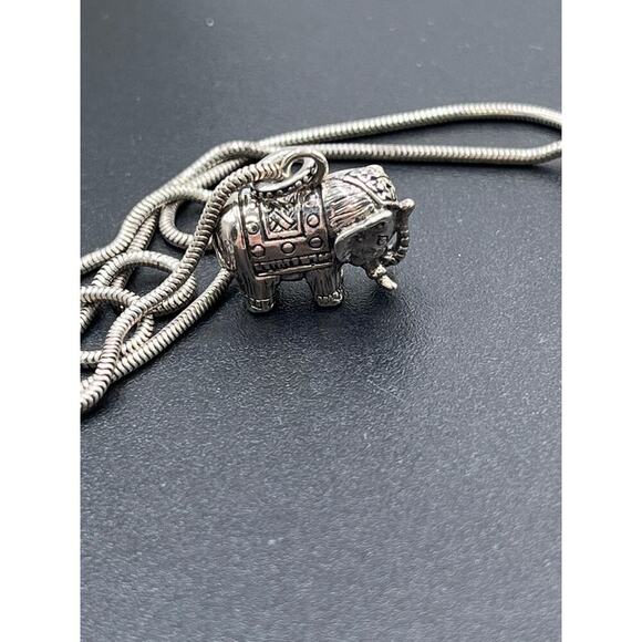 Sterling Silver Elephant Trunk Up Good Luck Pendant and 925 Chain Necklace - Picture 11 of 13